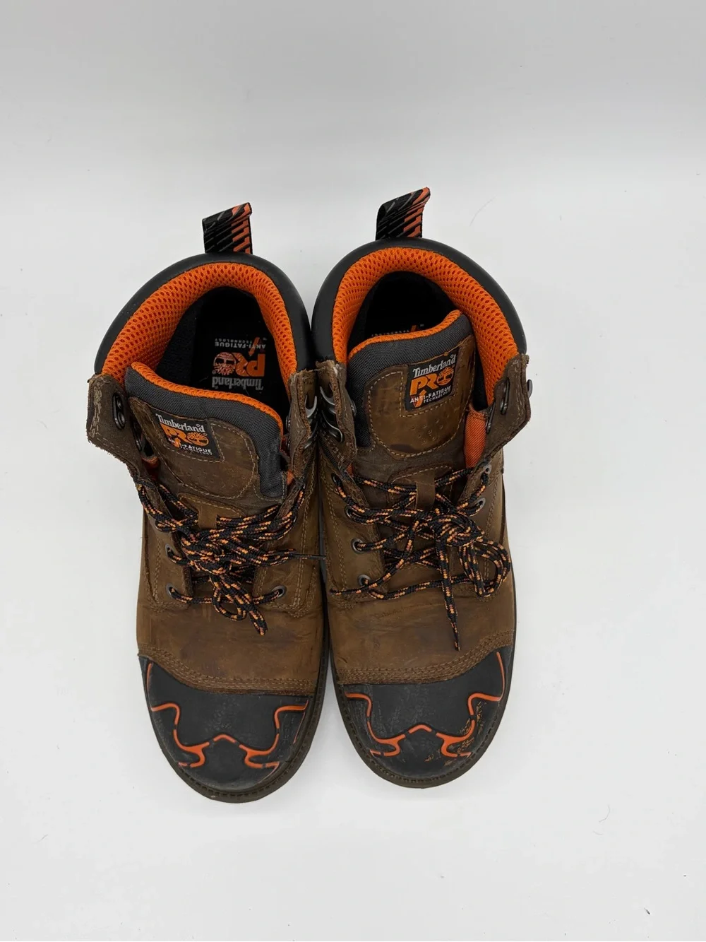 Timberland PRO Brown Leather Work Boots with Orange Details